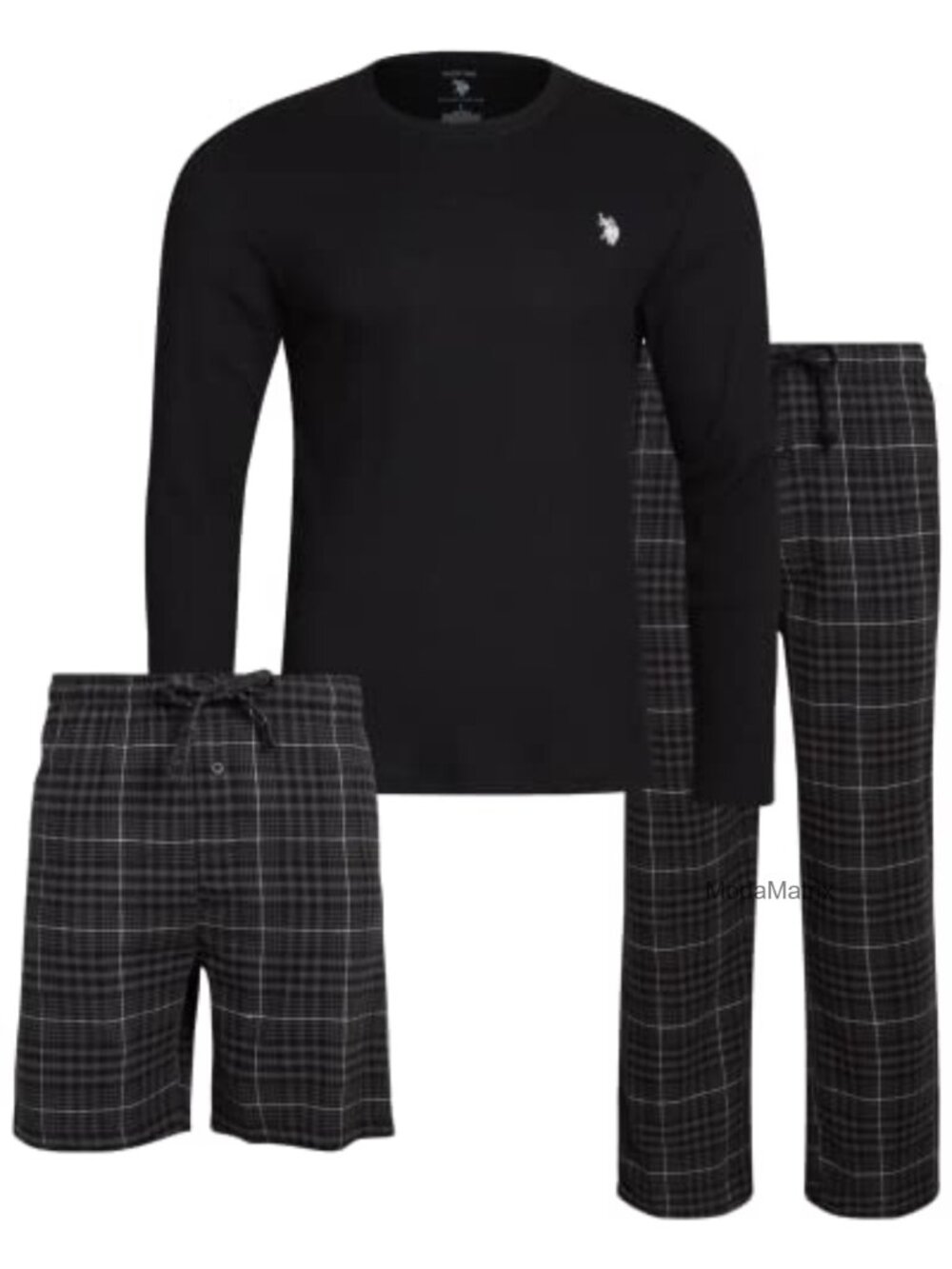Men's 3 Piece Pajama Set with Flannel Pants, Lounge Shorts & Waffle Knit Tee